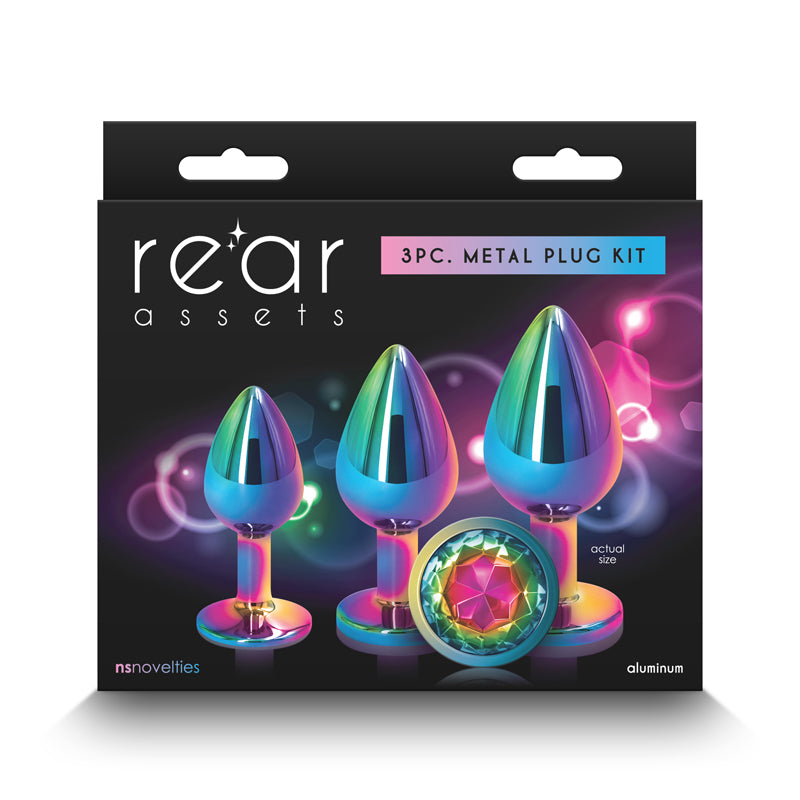 Rear Assets Trainer Kit - Multicolour - Rainbow - Multi Coloured Metallic Butt Plugs with Rainbow Gems - Set of 3 Sizes - Naughty by Nature Adult Store