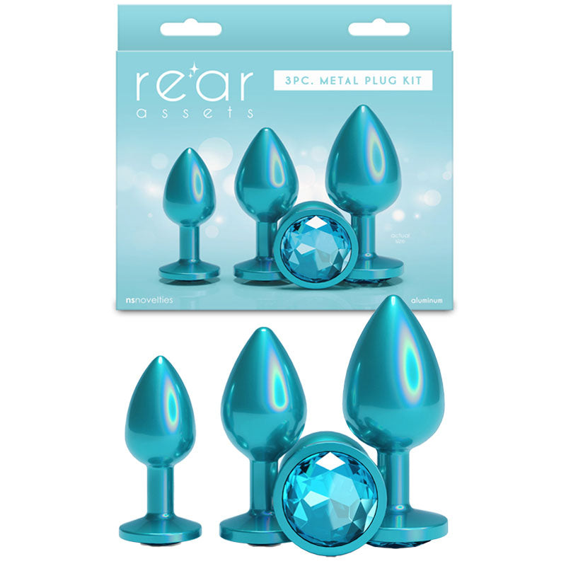Rear Assets Trainer Kit - Iridescent Teal Metallic Butt Plugs - Set of 3 Sizes