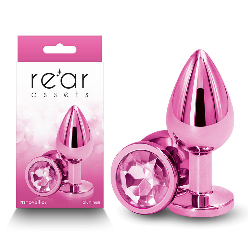 Rear Assets - Medium - Pink - Pink 8.2 cm Medium Metal Butt Plug with Pink Round Gem Base - Naughty by Nature Adult Store