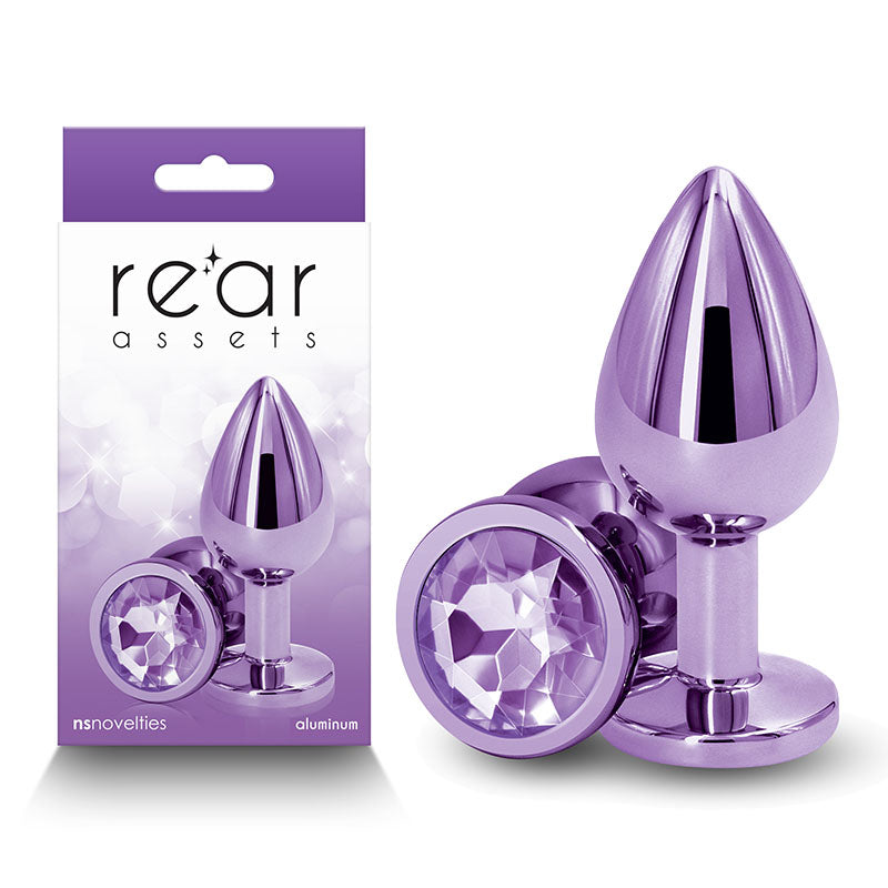 Rear Assets - Medium - Purple - Purple 8.2 cm Medium Metal Butt Plug with Purple Round Gem Base - Naughty by Nature Adult Store