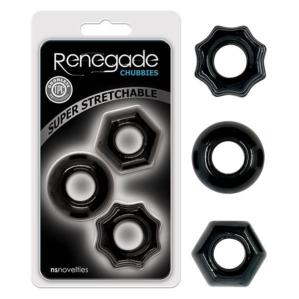 Renegade Chubbies Black Cock Rings Set Of 3 For Enhanced Stamina