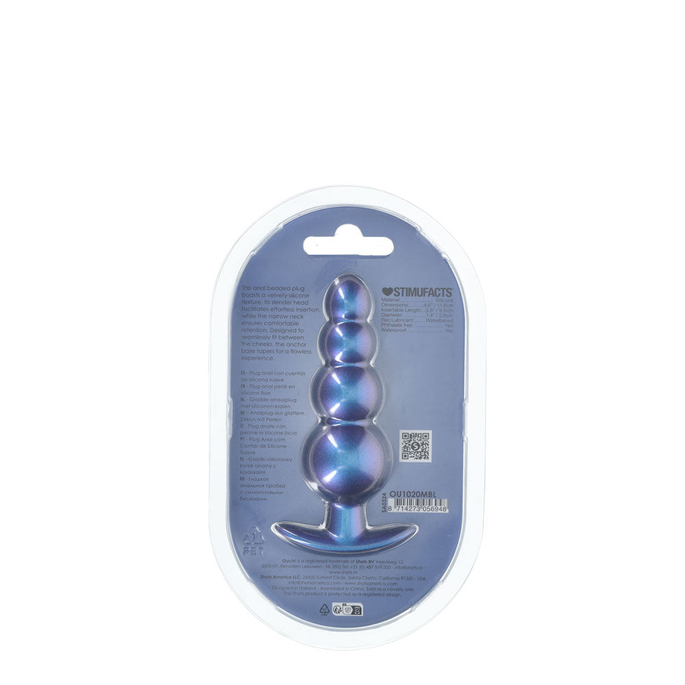 OUCH! Beaded Anal Plug - Metallic Blue - Naughty by Nature Adult Store