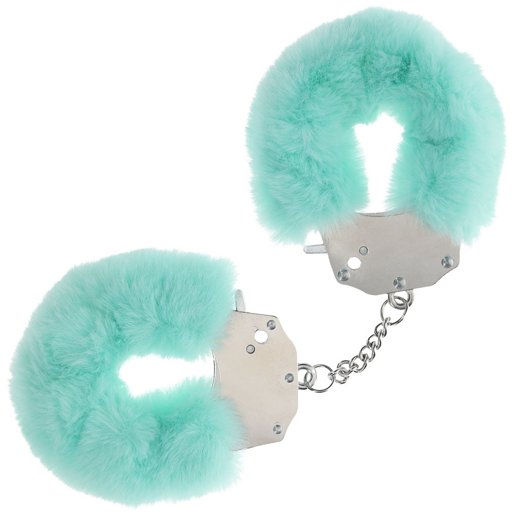 OUCH! Heavy-Duty Fluffy Cuffs - Powder Green - Naughty by Nature Adult Store