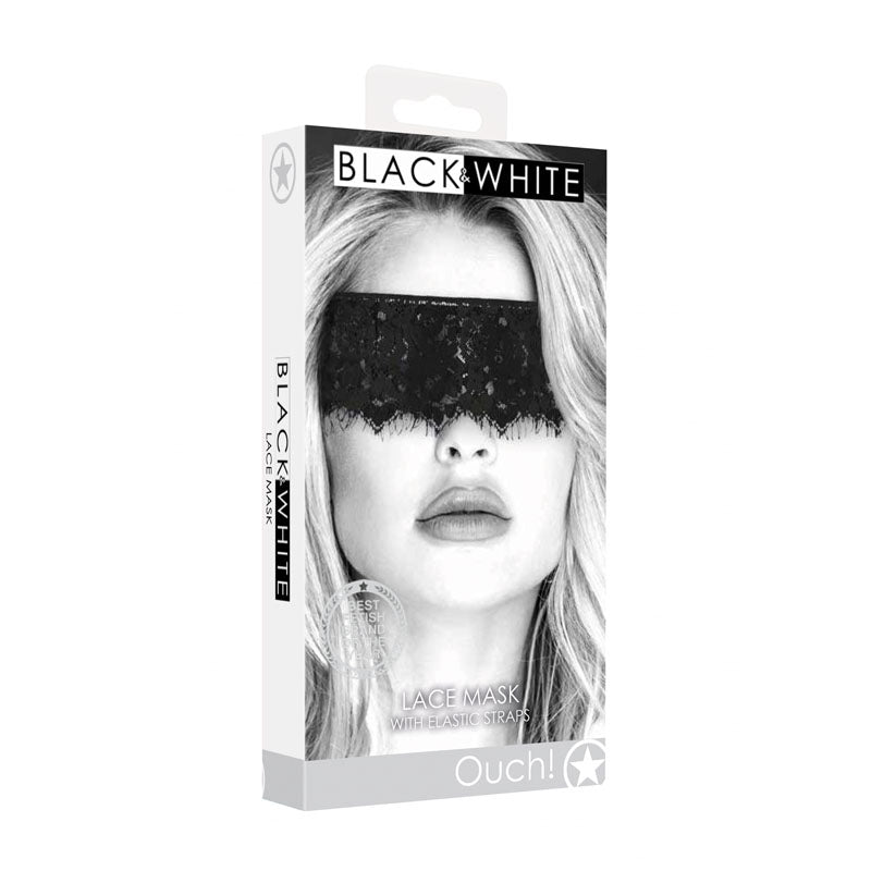 OUCH! Black & White Lace Mask With Elastic Straps - Black Eye Restraint - Naughty by Nature Adult Store