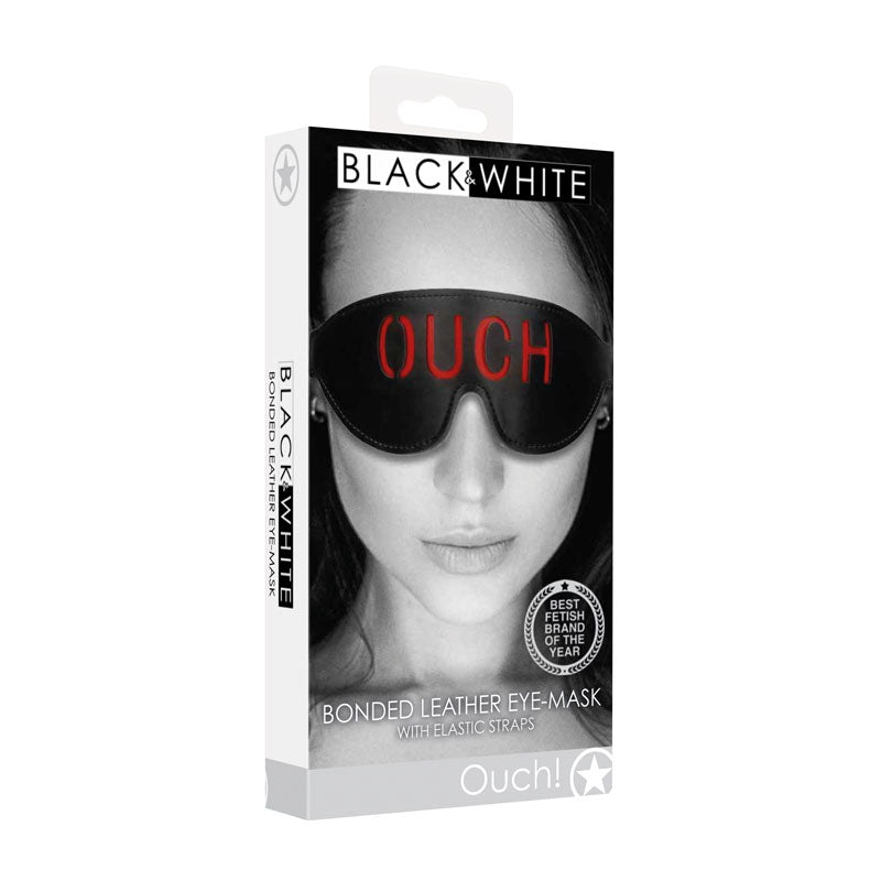 OUCH! Black & White Bonded Leather Eye-Mask ''Ouch'' - Black Eye Restraint - Naughty by Nature Adult Store