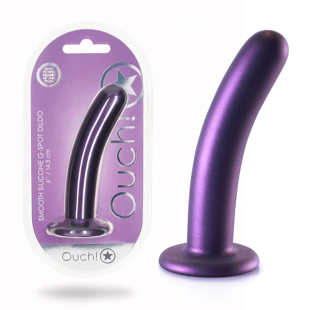 OUCH! Smooth Silicone G-Spot Dildo - 6'' / 14.5 cm - Metallic Purple 14.5 cm Dildo - Naughty by Nature Adult Store