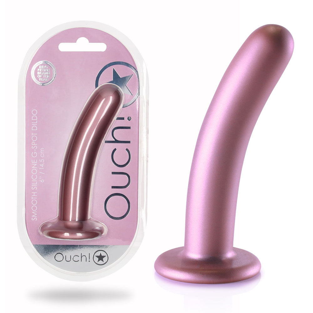 OUCH! Smooth Silicone G-Spot Dildo - 6'' / 14.5 cm - Rose Gold 14.5 cm Dildo - Naughty by Nature Adult Store