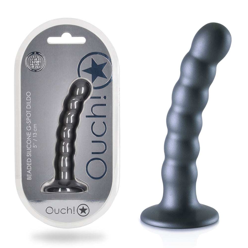 OUCH! Beaded Silicone G-Spot Dildo - 5'' / 13cm - Gunmetal 13 cm Dildo - Naughty by Nature Adult Store