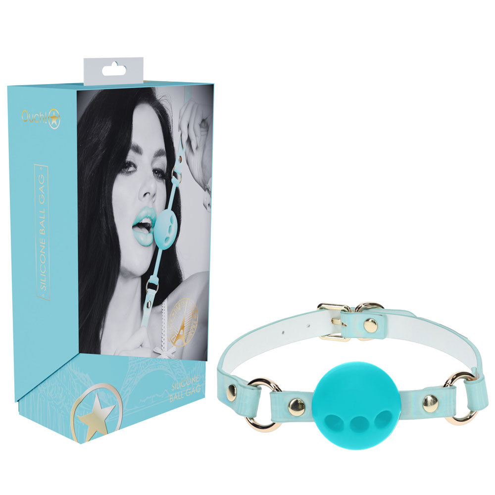 OUCH! Paris Collection - Silicone Ball Gag - Baby Blue Breatheable Mouth Restraint - Naughty by Nature Adult Store
