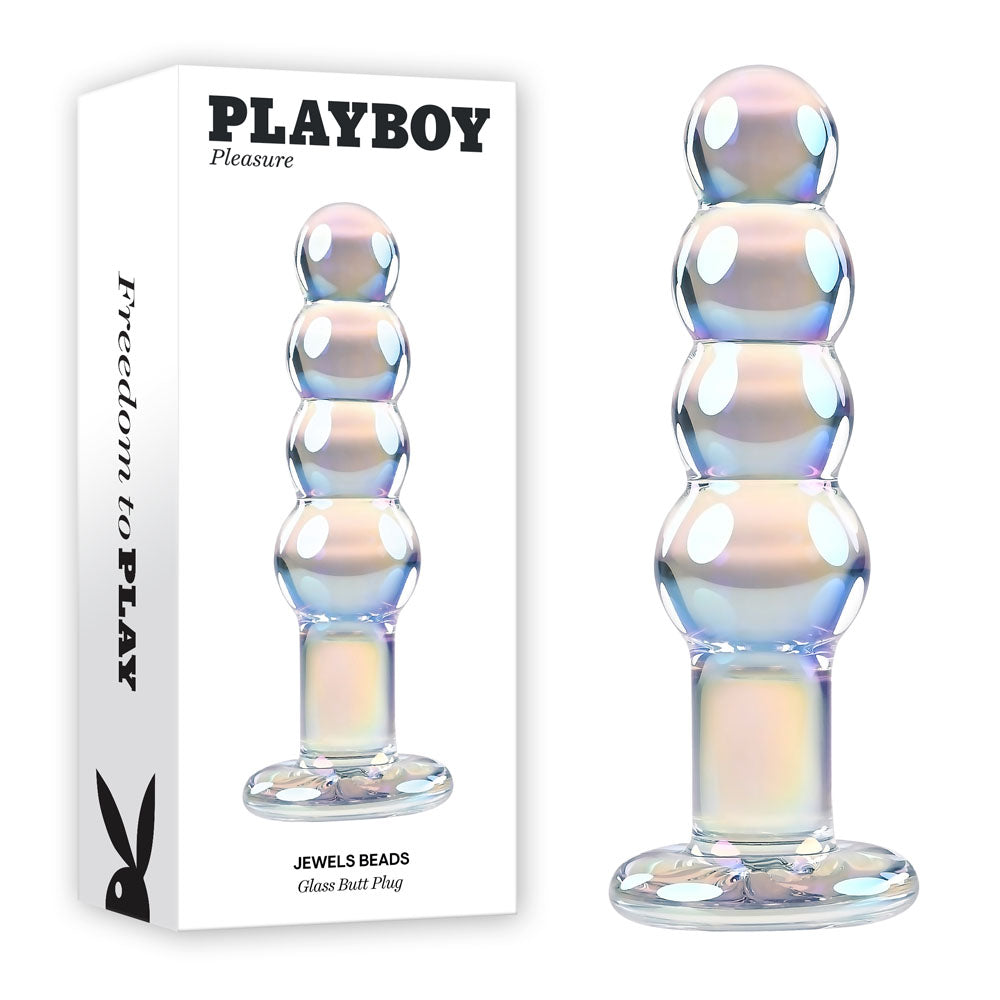 Playboy Pleasure JEWELS BEADS - Clear Glass 12 cm Anal Beads - Naughty by Nature Adult Store