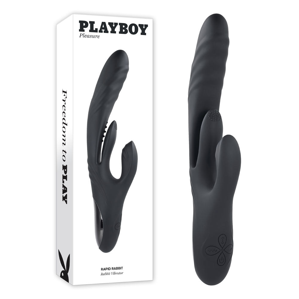 Playboy Pleasure RAPID RABBIT - Black 26.4 cm USB Rechargeable Rabbit Vibrator - Naughty by Nature Adult Store