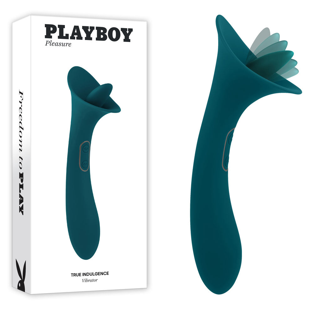 Playboy Pleasure TRUE INDULGENCE - Teal 21.3 cm USB Rechargeable Vibrator with Flicking Tip - Naughty by Nature Adult Store