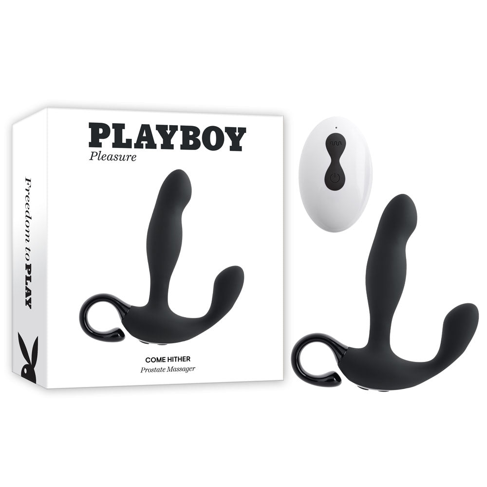 Playboy Pleasure COME HITHER - Black 13.2 cm USB Rechargeable Vibrating Prostate Massager with Wireless Remote Control - Naughty by Nature Adult Store