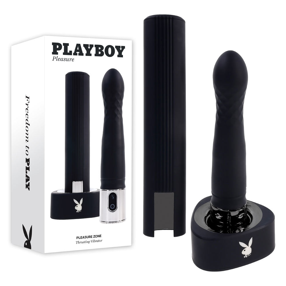 Playboy Pleasure PLEASURE ZONE - Black 21.4 cm Rechargeable Vibrator with USB Charging Dock - Naughty by Nature Adult Store