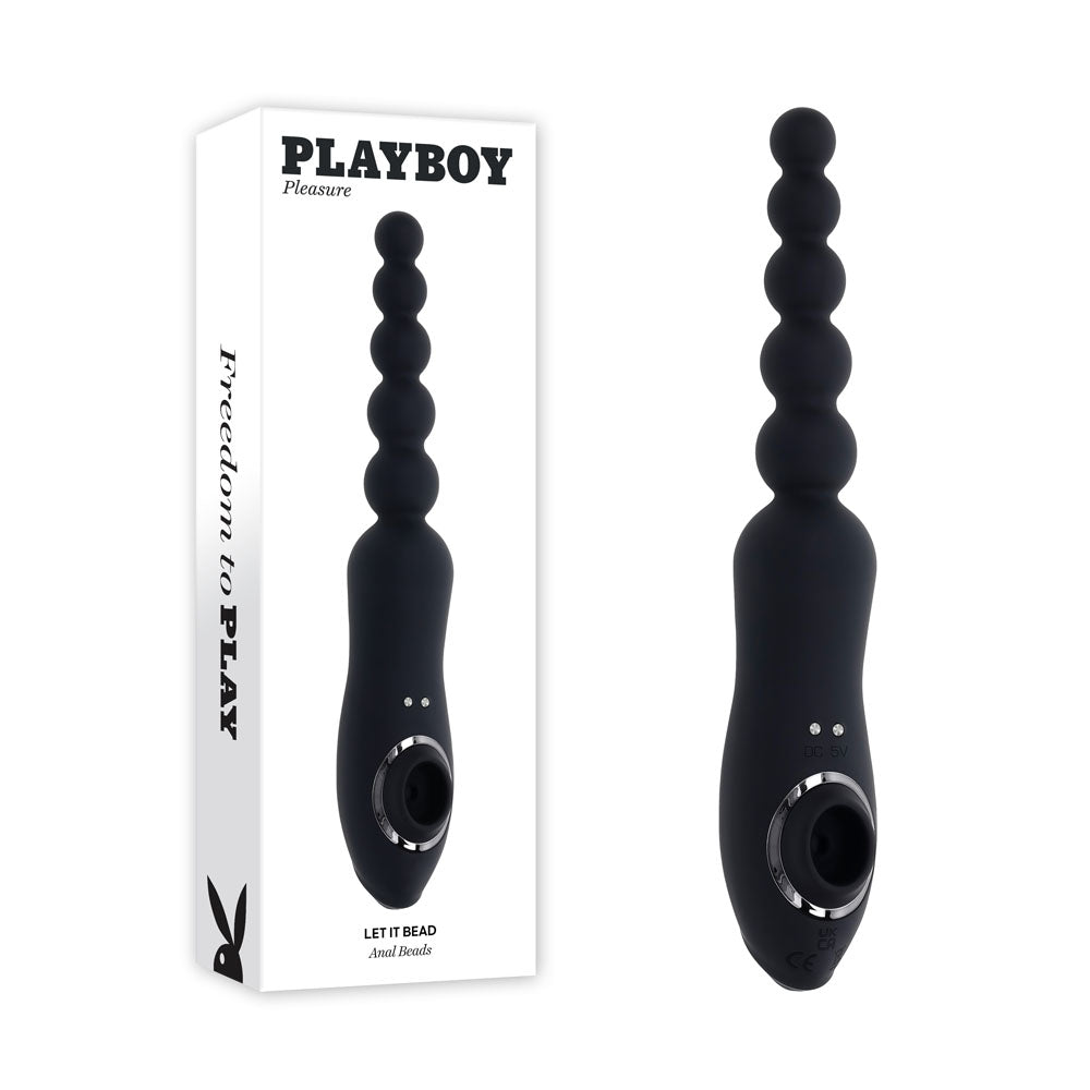 Playboy Pleasure LET IT BEAD - Black 23.1 cm USB Rechargeable Vibrating Anal Beads with Clitoral Suction - Naughty by Nature Adult Store