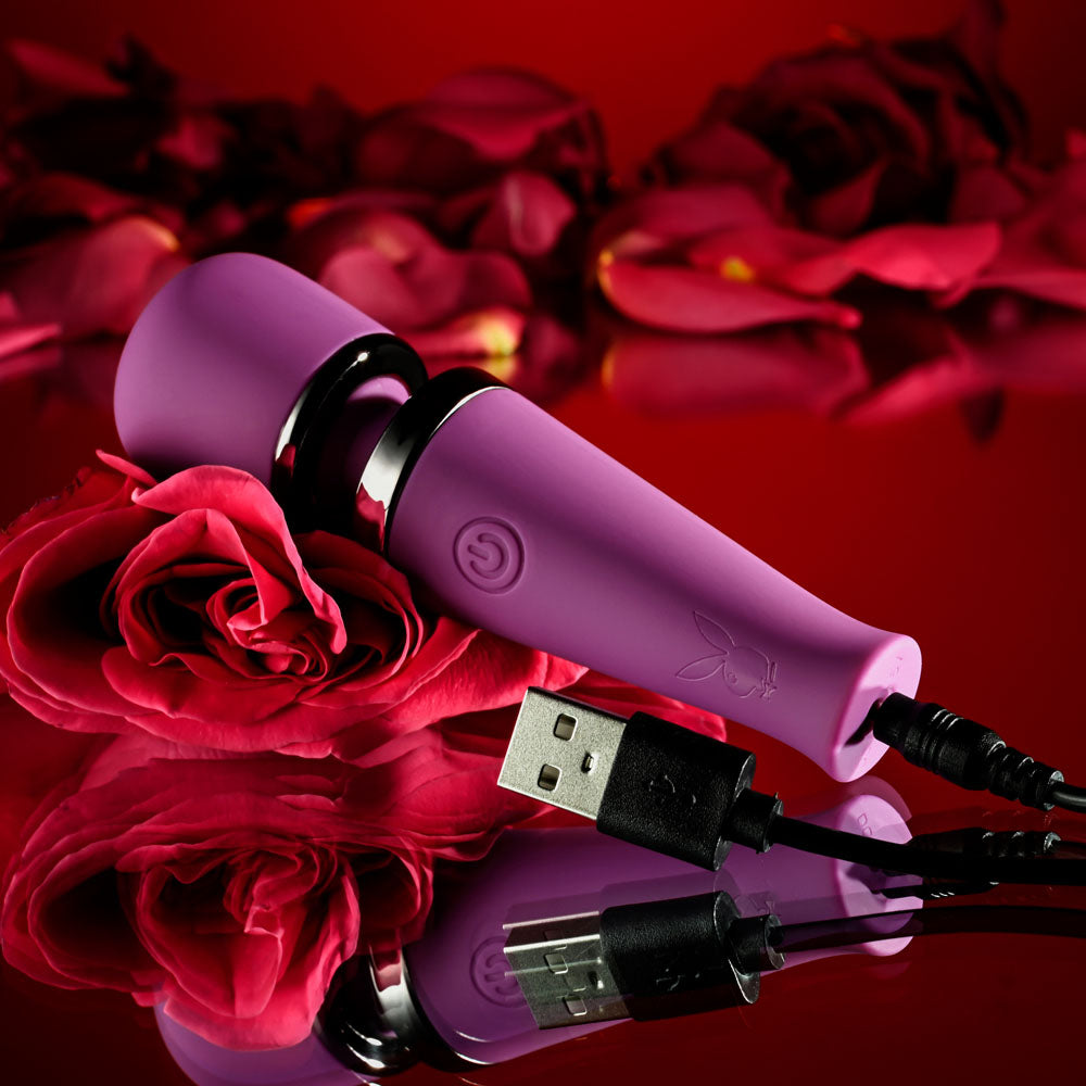 Playboy Pleasure MIC DROP - Purple 11.4 cm USB Rechargeable Vibrating Mini Massage Wand - Naughty by Nature Adult Store
