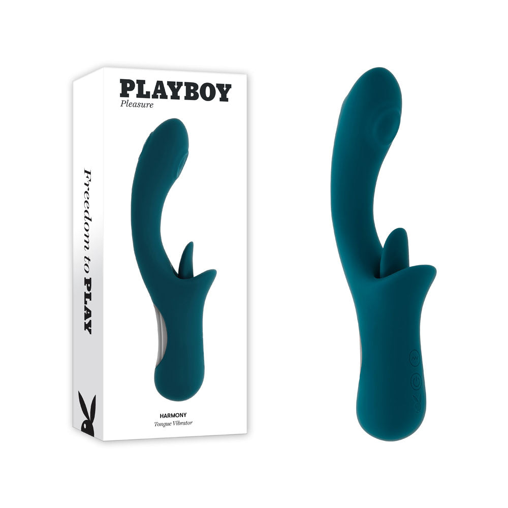 Playboy Pleasure HARMONY - Blue 22.9 cm USB Rechargeable Vibrator with Clitoral Flicker - Naughty by Nature Adult Store