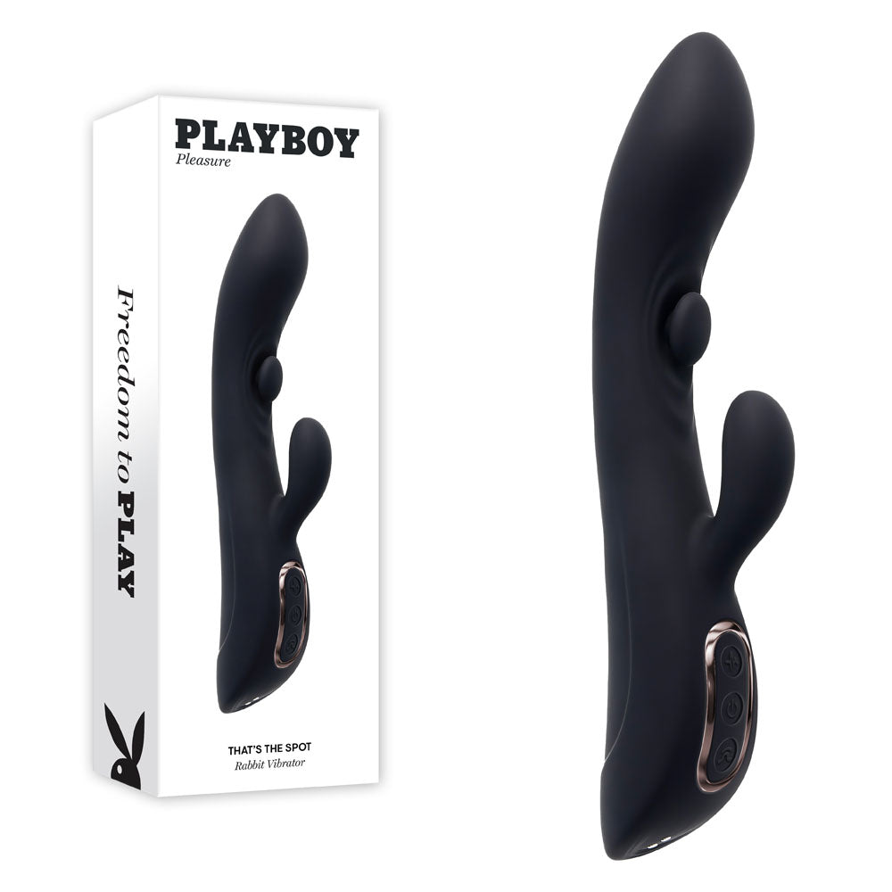 Playboy Pleasure THATS THE SPOT - Black 23.3 cm USB Rechargeable Rabbit Vibrator with G-Spot Tapper - Naughty by Nature Adult Store
