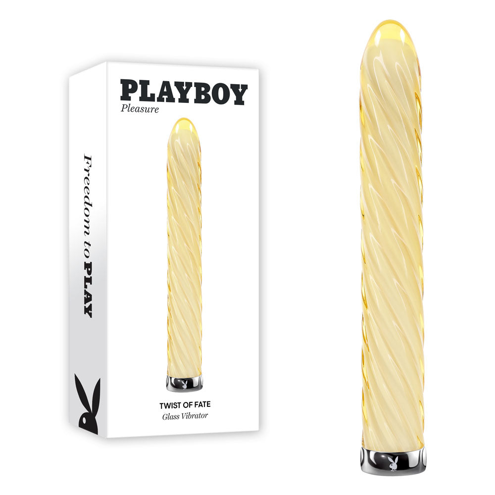 Playboy Pleasure TWIST OF FATE - Yellow Glass Rechargeable Vibrator - Naughty by Nature Adult Store