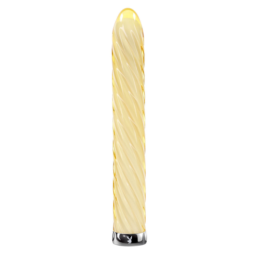 Playboy Pleasure TWIST OF FATE - Yellow Glass Rechargeable Vibrator - Naughty by Nature Adult Store