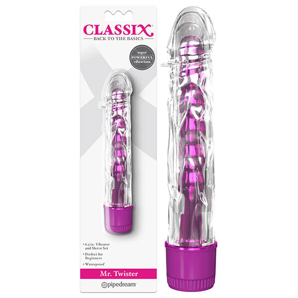 Classix Mr Twister - Metallic Pink 16.5 cm (6'') Vibrator with Clear Sleeve - Naughty by Nature Adult Store