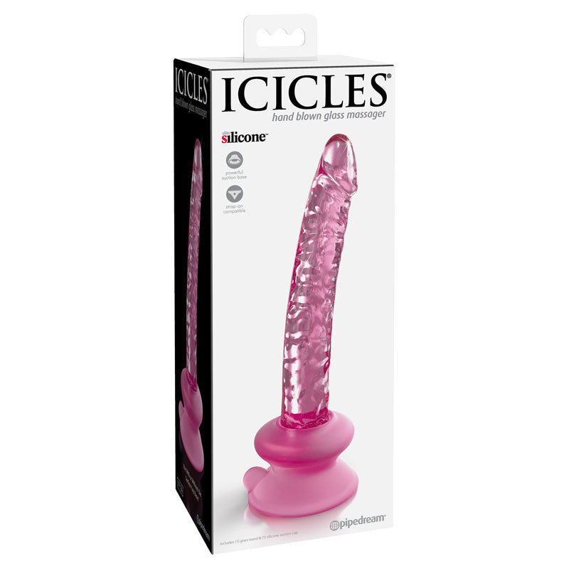 Icicles #86 - Pink 17 cm Glass Dong with Suction Base - Naughty by Nature Adult Store