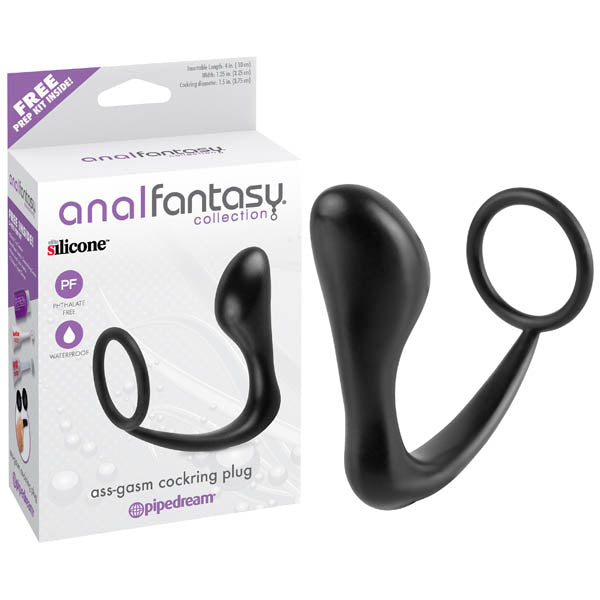 Anal Fantasy Collection Ass-gasm Cock Ring Plug - Black 10 cm (4'') Prostate Massager with Cock Ring - Naughty by Nature Adult Store