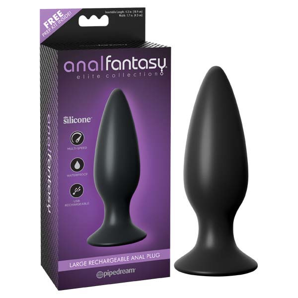 Anal Fantasy Elite Collection Large Rechargeable Anal Plug - Black 13.5 cm (5.3'') USB Rechargeable Vibrating Butt Plug - Naughty by Nature Adult Store