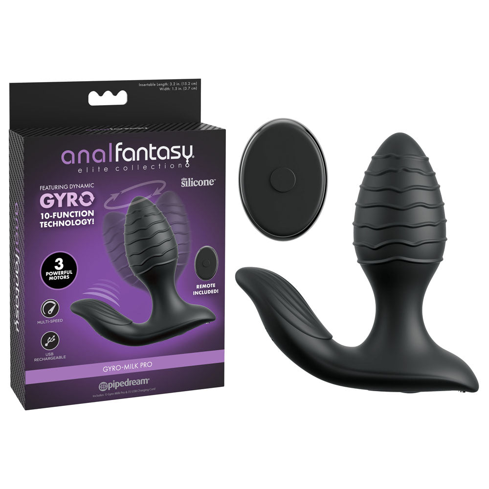 Anal Fantasy Elite Gyro Milk Pro Black USB Rechargeable Gyrating Butt Plug