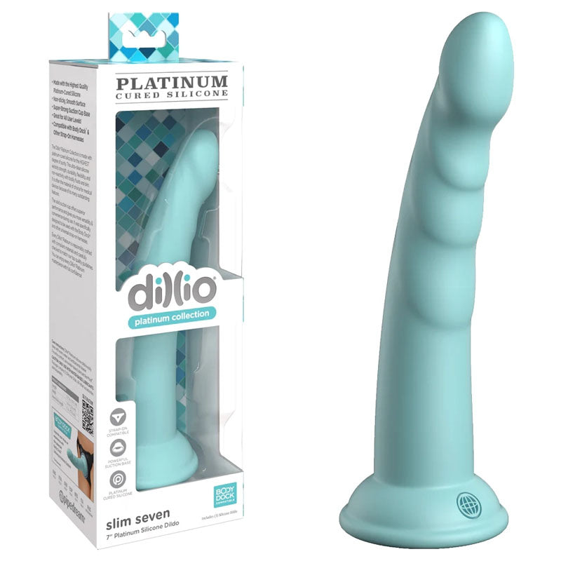 Dillio Platinum Slim Seven - Teal - Teal 17.8 cm (7'') Dong - Naughty by Nature Adult Store