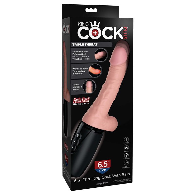 King Cock Plus 6.5'' Thrusting Cock with Balls - Flesh 16.5 cm Thrusting Dong - Naughty by Nature Adult Store