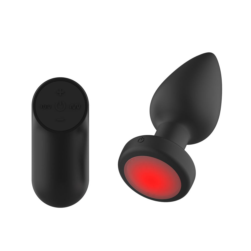 Passion Play LED Base Vibrating Butt Plug With Remote Ten Point Four Cm M Black