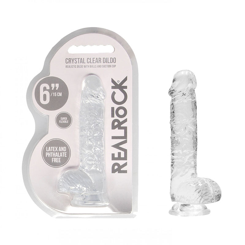 REALROCK 6'' Realistic Dildo With Balls - Clear 15.2 cm Dong - Naughty by Nature Adult Store