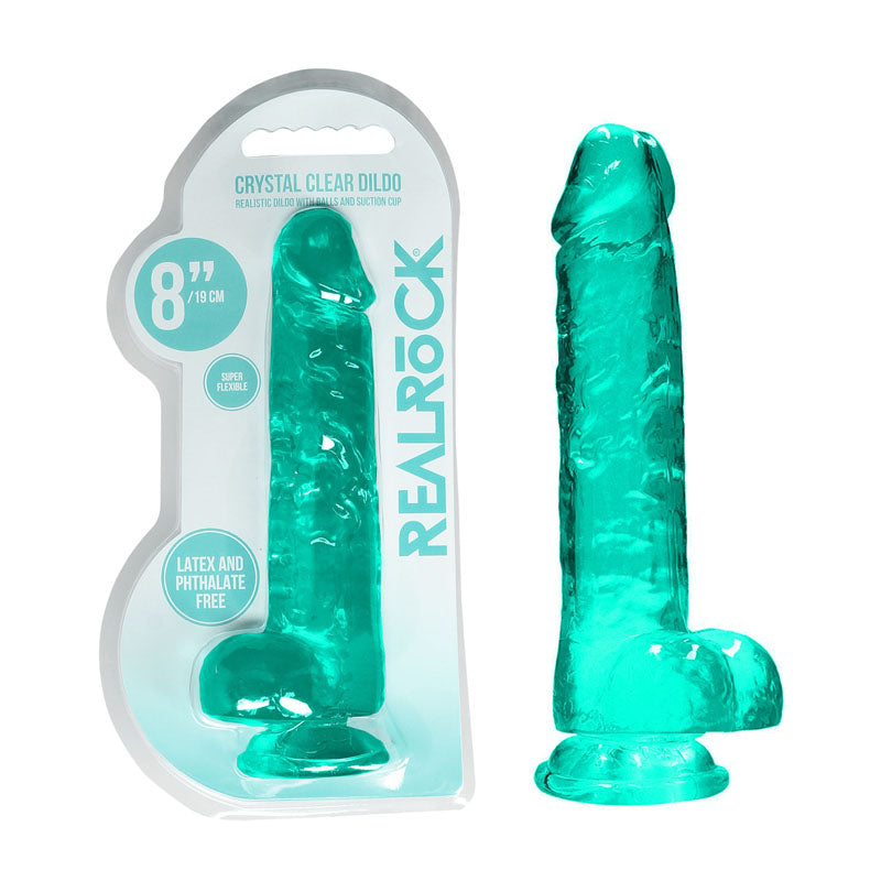 REALROCK 8'' Realistic Dildo With Balls - Turquoise - Naughty by Nature Adult Store