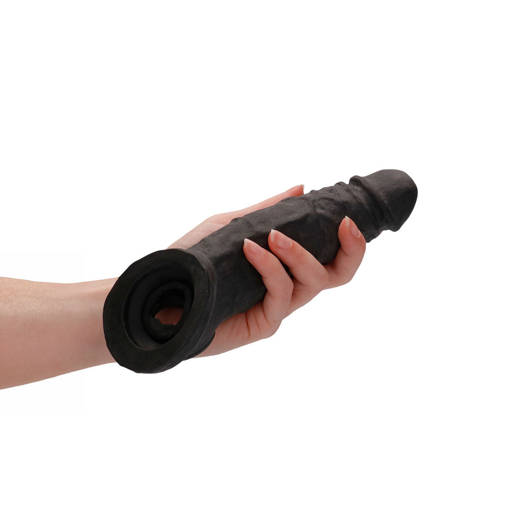 Realrock 9 Inch Realistic Penis Extender With Rings Black Sleeve