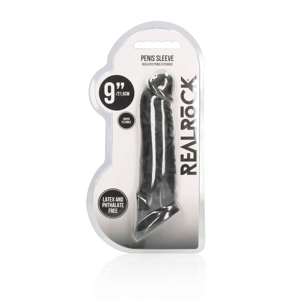 Realrock 9 Inch Realistic Penis Extender With Rings Black Sleeve