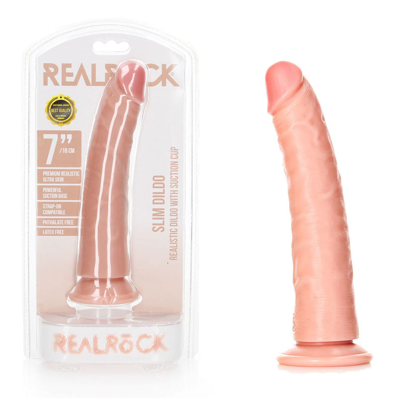 REALROCK Realistic Slim Dildo with Suction Cup - 18cm - Flesh 18 cm (7'') Dong - Naughty by Nature Adult Store