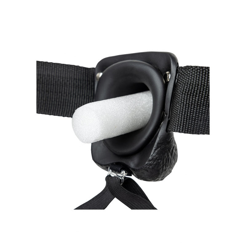 REALROCK Vibrating Hollow Strapon + Balls - 18cm Black - Naughty by Nature Adult Store