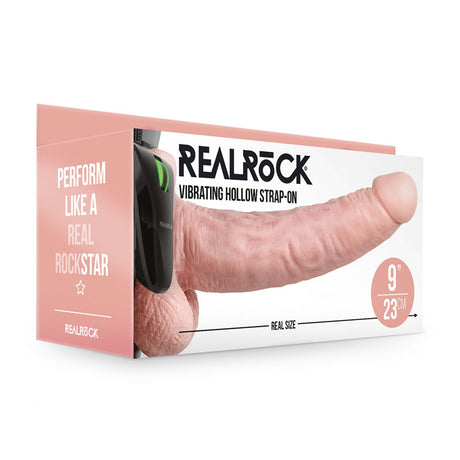 REALROCK Vibrating Hollow Strapon + Balls - 23cm Flesh - Naughty by Nature Adult Store