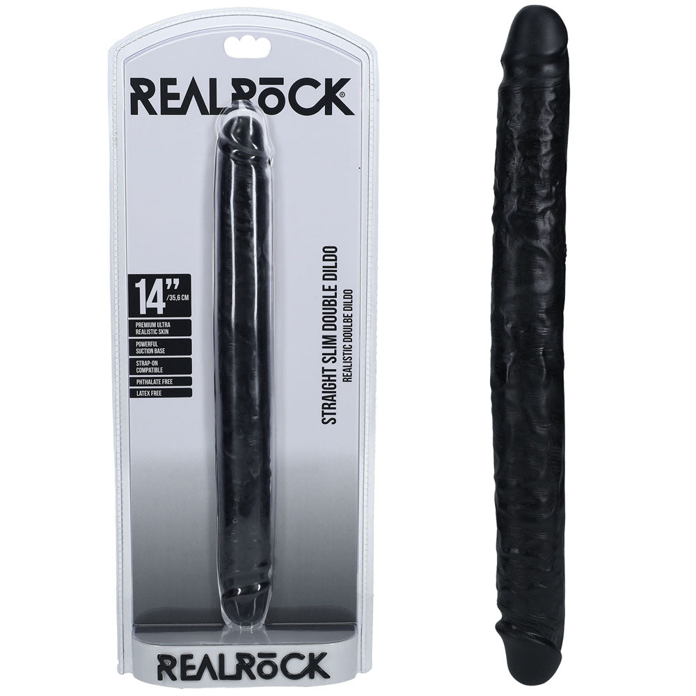 REALROCK 35cm Slim Double Dildo - Black - Black 35 cm (14'') Double Dong - Naughty by Nature Adult Store