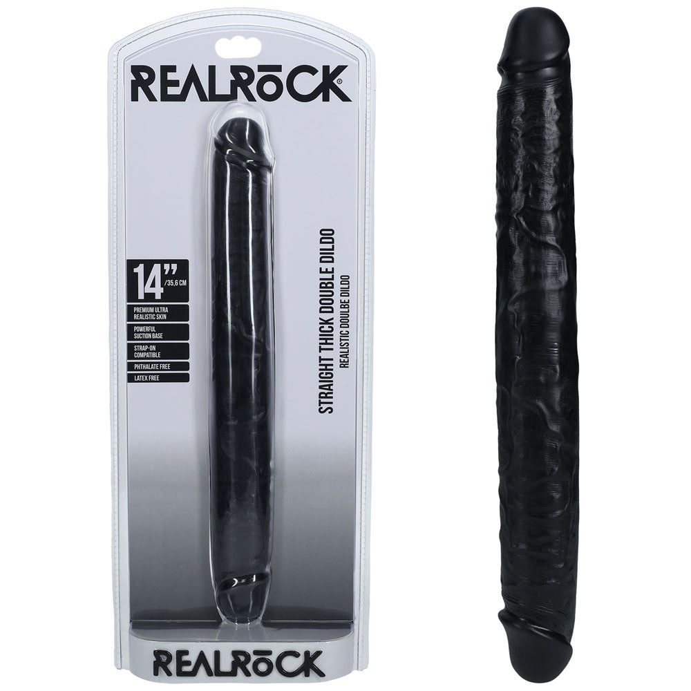 REALROCK 35cm Thick Double Dildo - Black - Black 35 cm (14'') Thick Double Dong - Naughty by Nature Adult Store