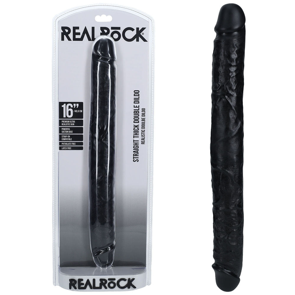 REALROCK 40cm Thick Double Dildo - Black - Black 40 cm (16'') Thick Double Dong - Naughty by Nature Adult Store