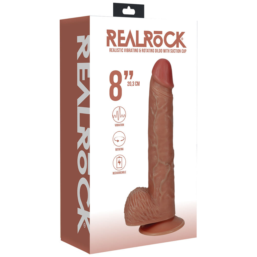 REALROCK 20cm Vibrating + Rotating Cock + Balls - Tan - Naughty by Nature Adult Store