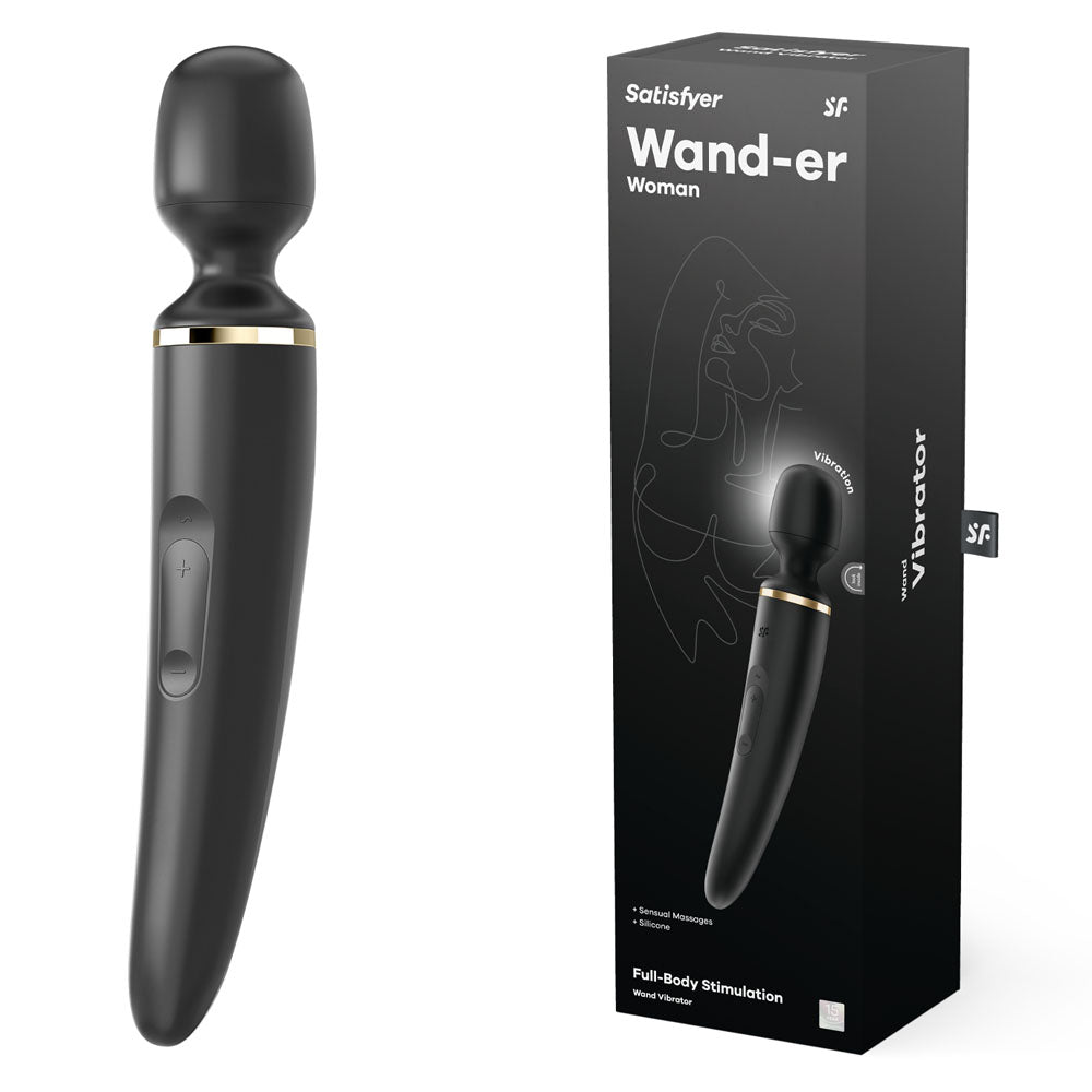 Satisfyer Wand-er Woman - Black USB Rechargeable Massager Wand - Naughty by Nature Adult Store