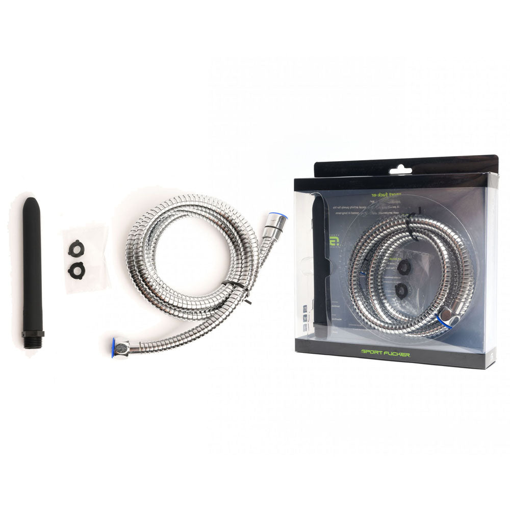 Sport Fucker Hydro Shot Travel Kit - Black 15 cm Clearning Nozzle with 1.8m Flex Hose Connection - Naughty by Nature Adult Store