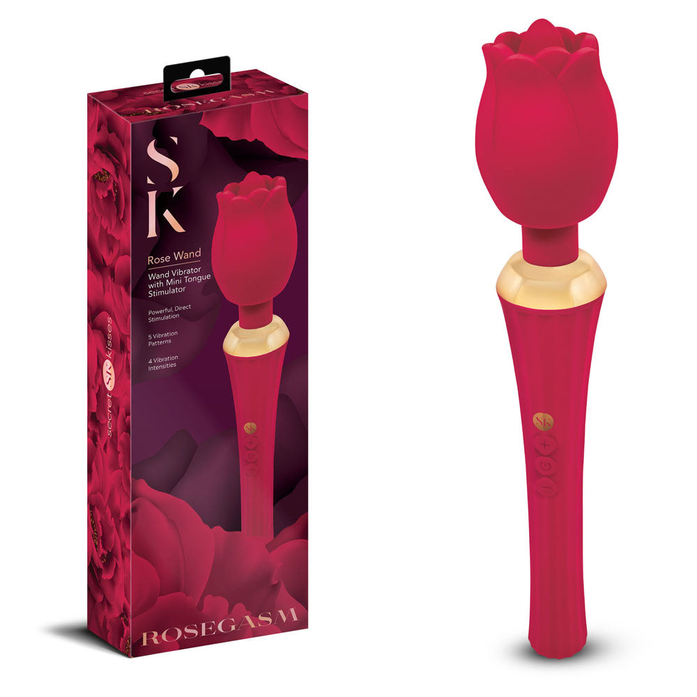 Secret Kisses Rosegasm Rose Wand - Rose Red 30.5 cm USB Rechargeable Massager Wand - Naughty by Nature Adult Store