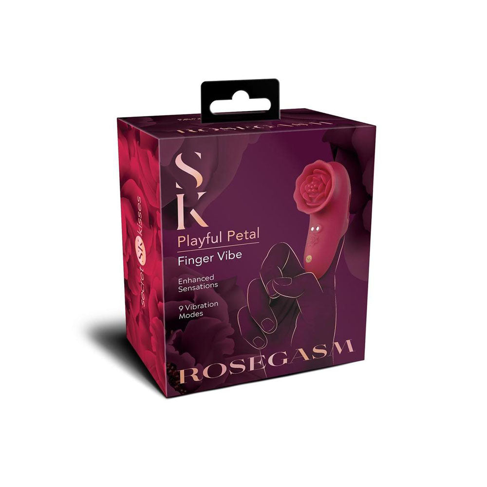 Secret Kisses RoseGasm Playful Petal Red USB Rechargeable Finger Stimulator