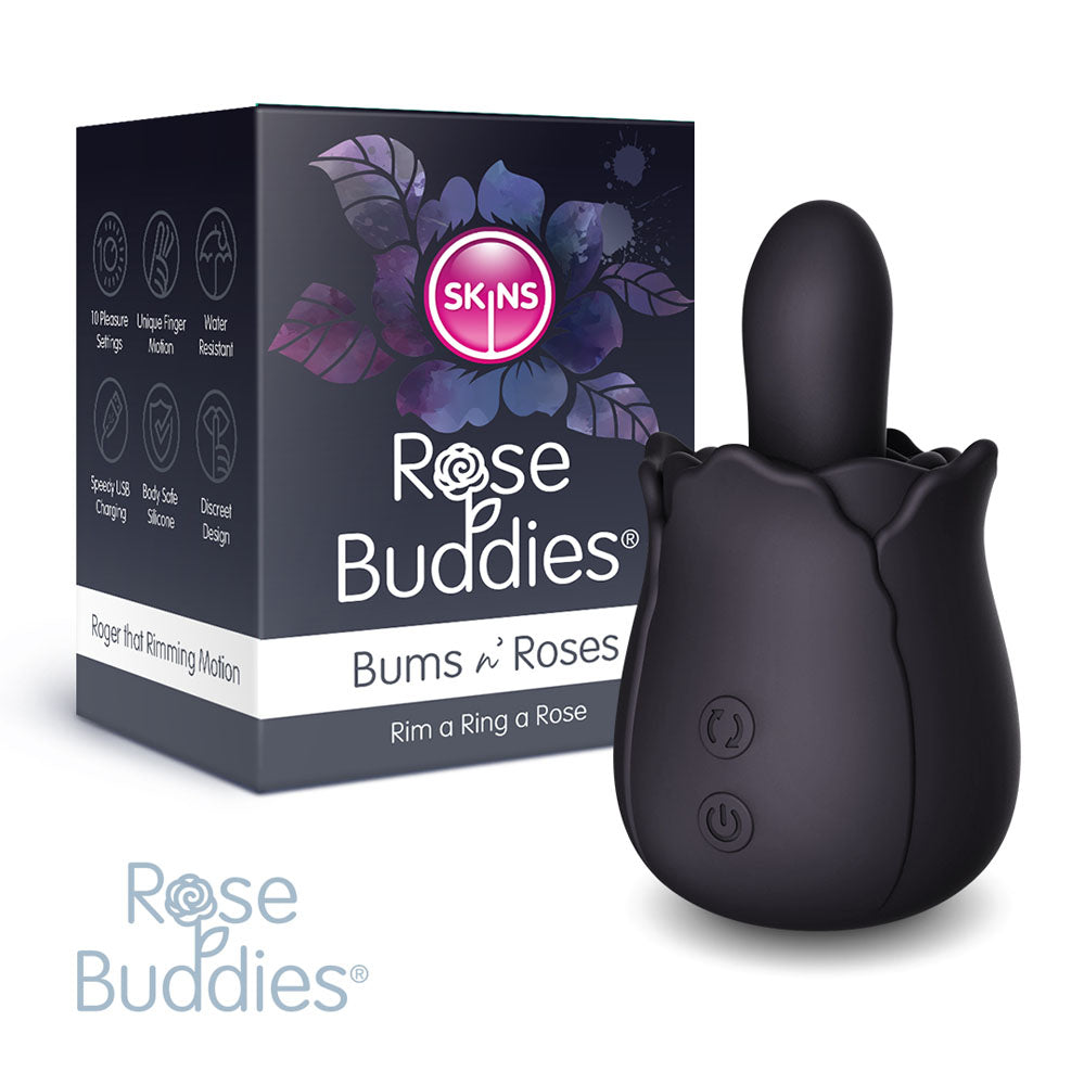Skins Rose Buddies - The Bums N Roses - Black USB Rechargeable Anal Rimming Stimulator - Naughty by Nature Adult Store