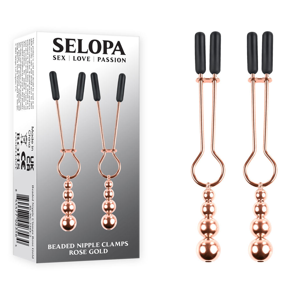 Selopa BEADED NIPPLE CLAMPS - Rose Gold - Rose Gold Nipple Clamps - Set of 2 - Naughty by Nature Adult Store