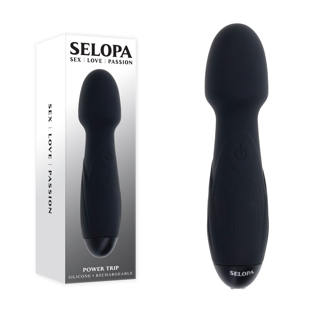 Selopa POWER TRIP - Black 18.8 cm USB Rechargeable Massage Wand - Naughty by Nature Adult Store